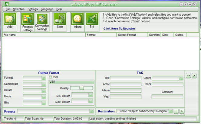 MP3 to MMF Converter screen 1
