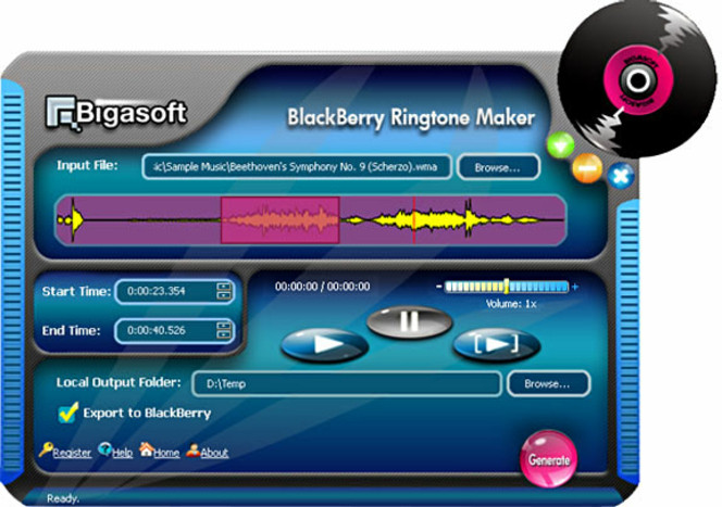 Bigasoft BlackBerry Ringtone Maker screen