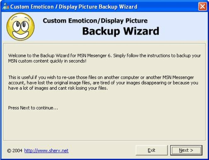 Messenger Backup Wizard screen