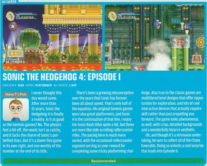 Sonic 4 prix Wii - Nintendo Power