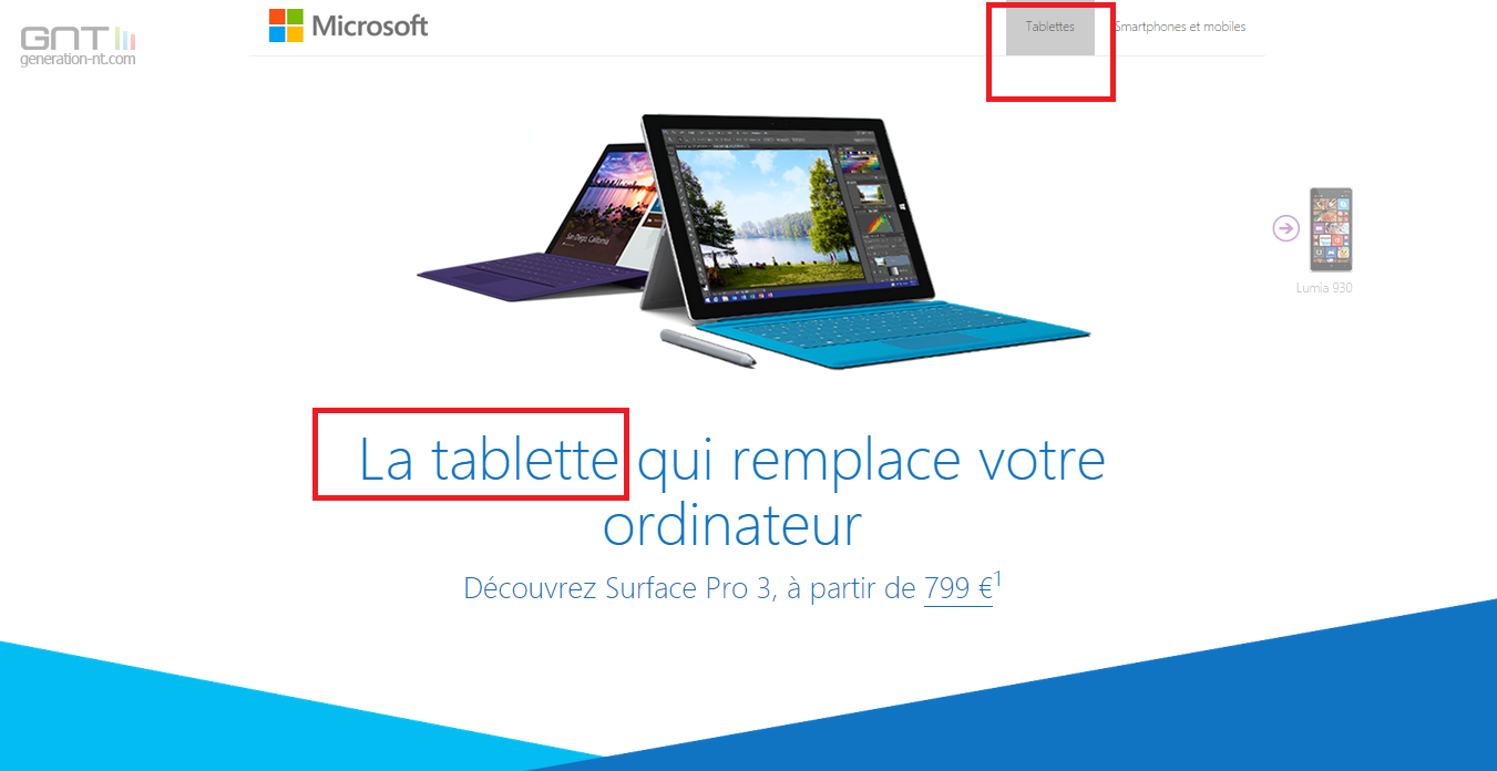 Page produit Surface Pro 3