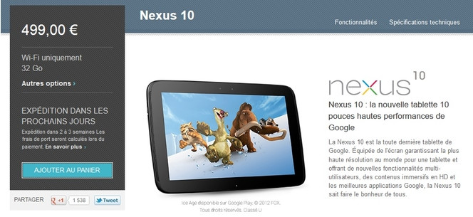 Nexus 10 dispo