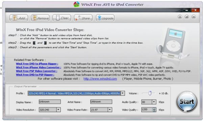 WinX AVI To iPod Converter screen 2