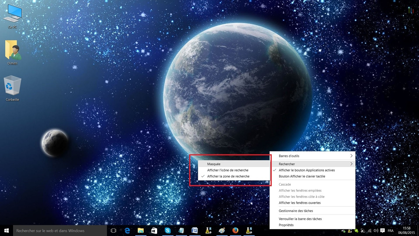 Windows 10 masquer Cortana