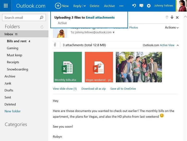 Outlook.com  les pièces jointes sauvegardées dans OneDrive