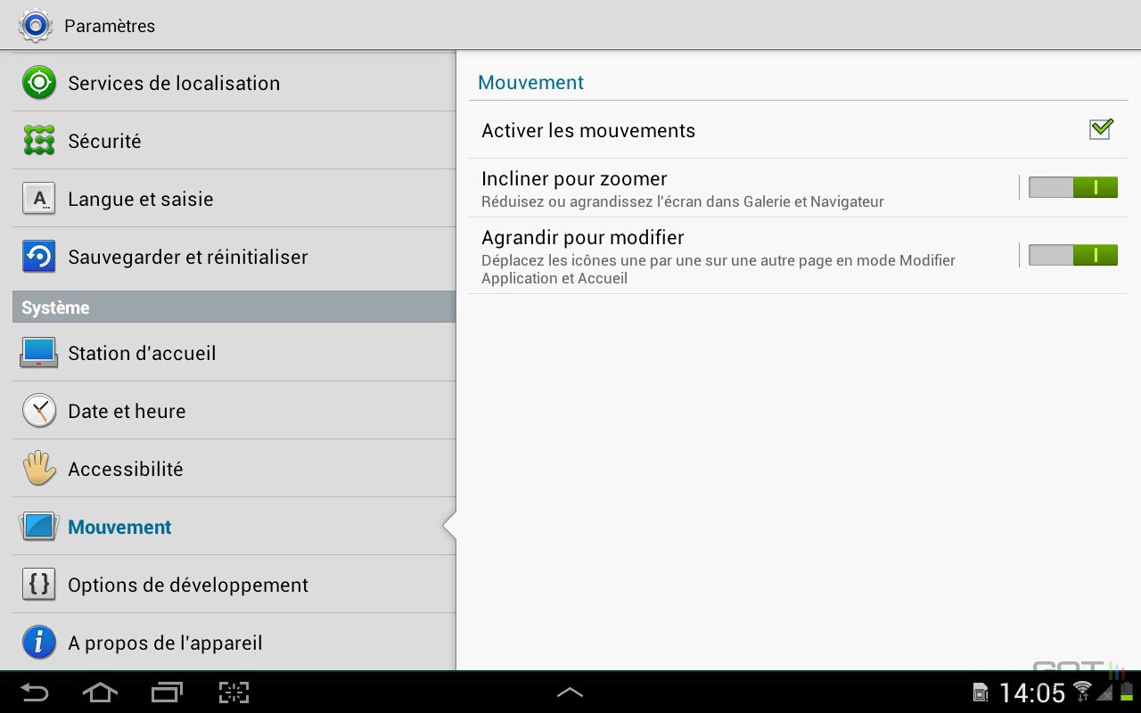 Actions mouvement Android Samsung (1)