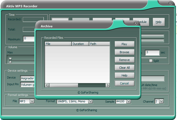 Aktiv MP3 Recorder screen 2