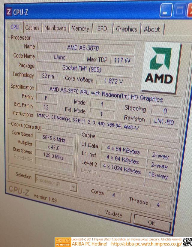 AMD A8-3870K overclocking CPU