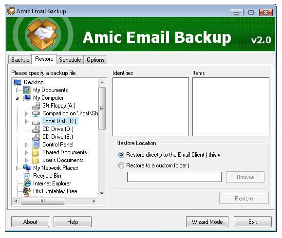 Amic Email Backup screen1