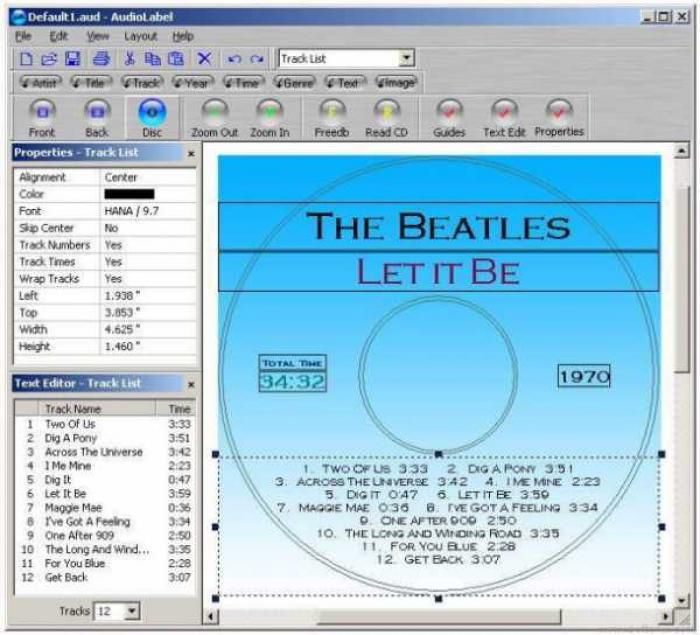 AudioLabel CD Label Maker screen1