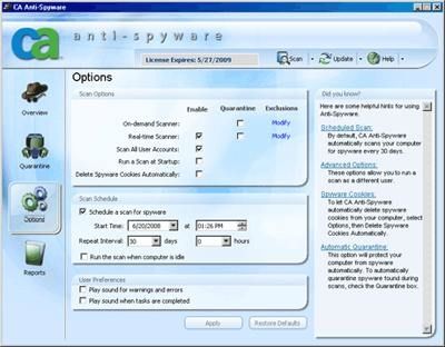 CA Anti-Spyware 2009 screen 2