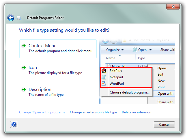 Default Programs Editor screen2