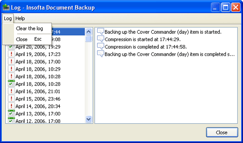 Document Backup screen 3