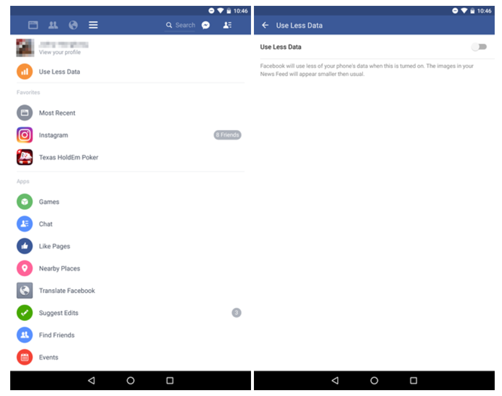 Facebook bouton consommation data mobile
