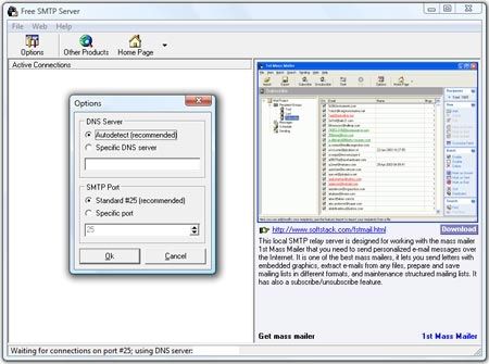Free SMTP Server screen