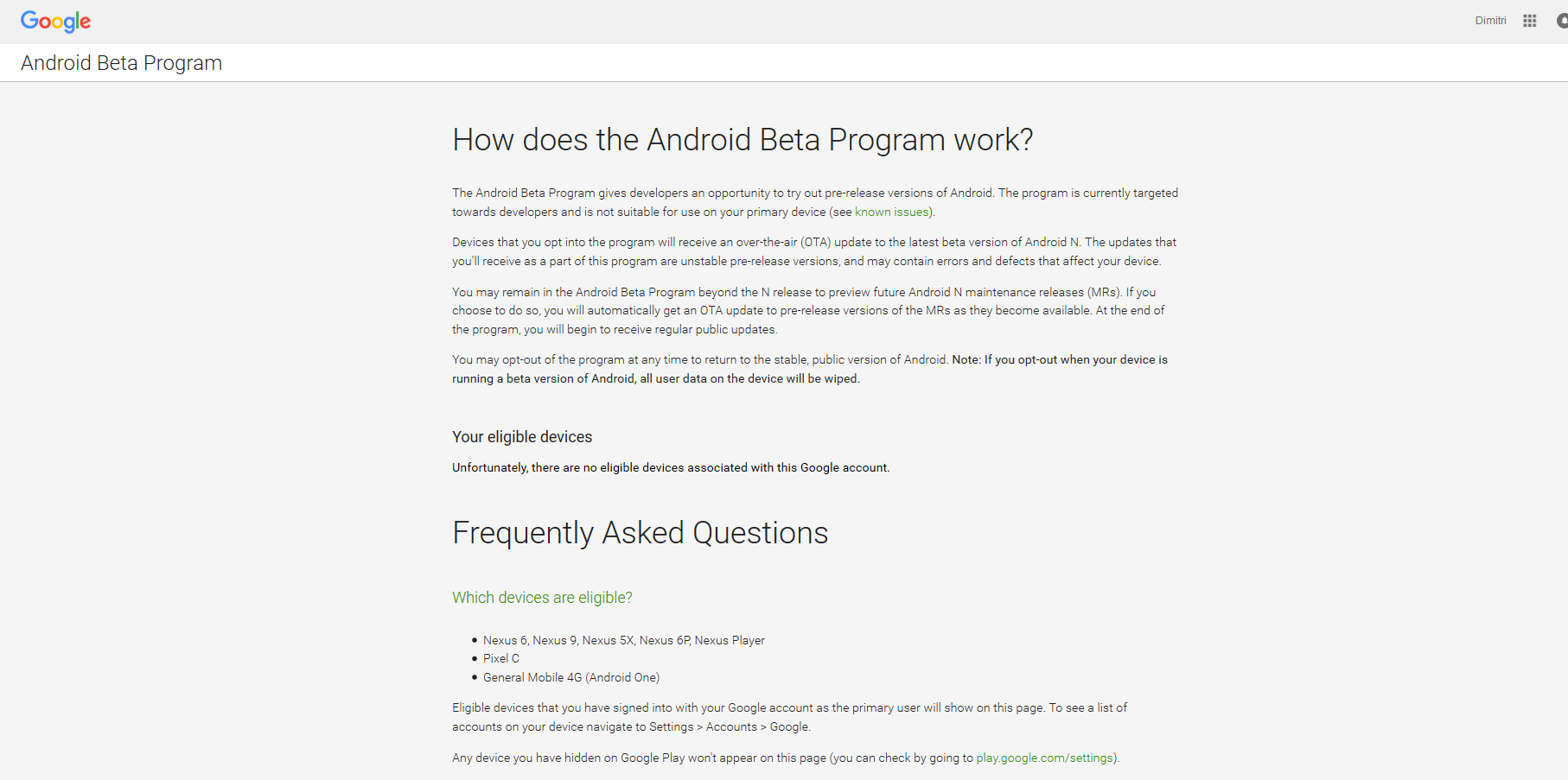 Google Android Beta Program