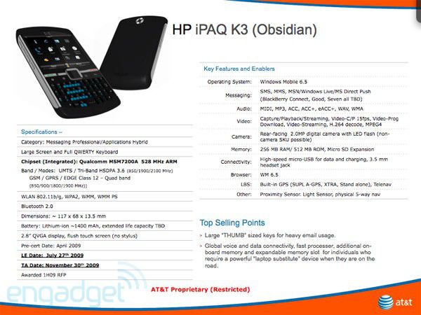 HP iPAQ K3 Obsidian