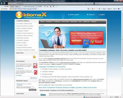 IdiomaX Web Translator screen
