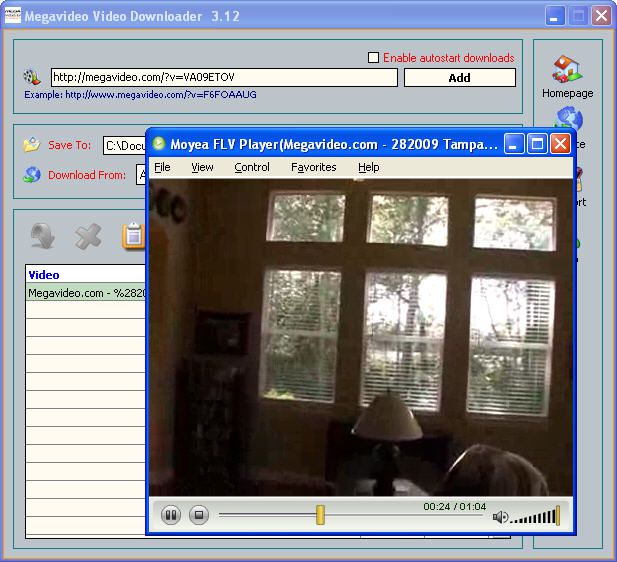 Megavideo Video Downloader screen
