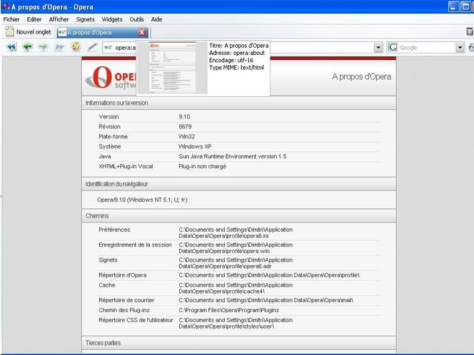 Opera 9 1 final version francaise capture ecran