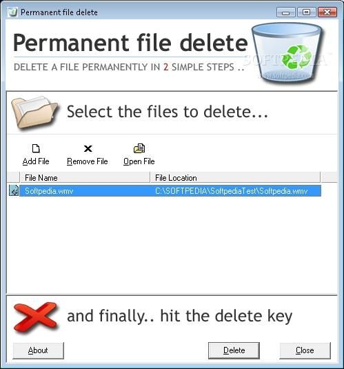 Permanent File Delete screen