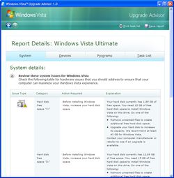 Vista upgrade Advisor d