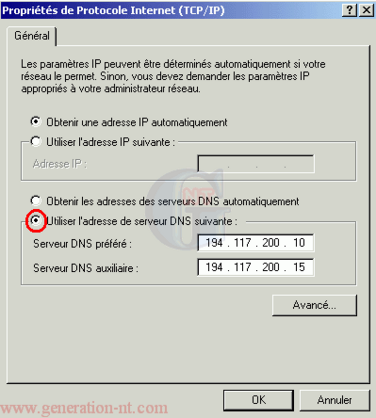 Article n° 6 - Installation manuelle de l'ADSL - protocole PPTP - 18 propriétés protocole internet T