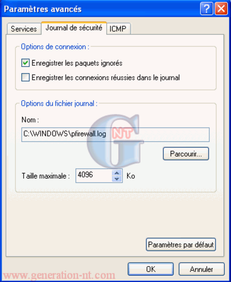 Article n° 14 - Le firewall de Windows XP. - journal de sécurité firewall