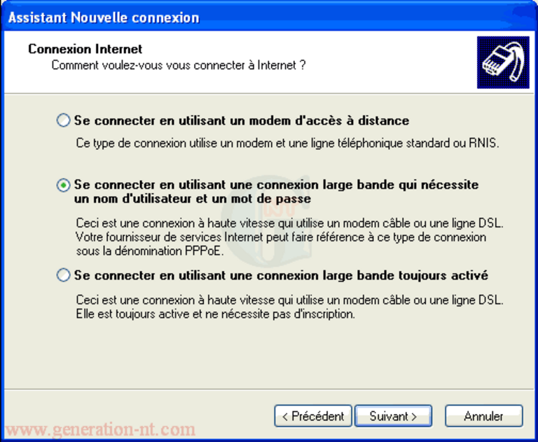 Article n° 7 - Installation de l'ADSL - modem ethernet - 11 assistant nouvelle connexion