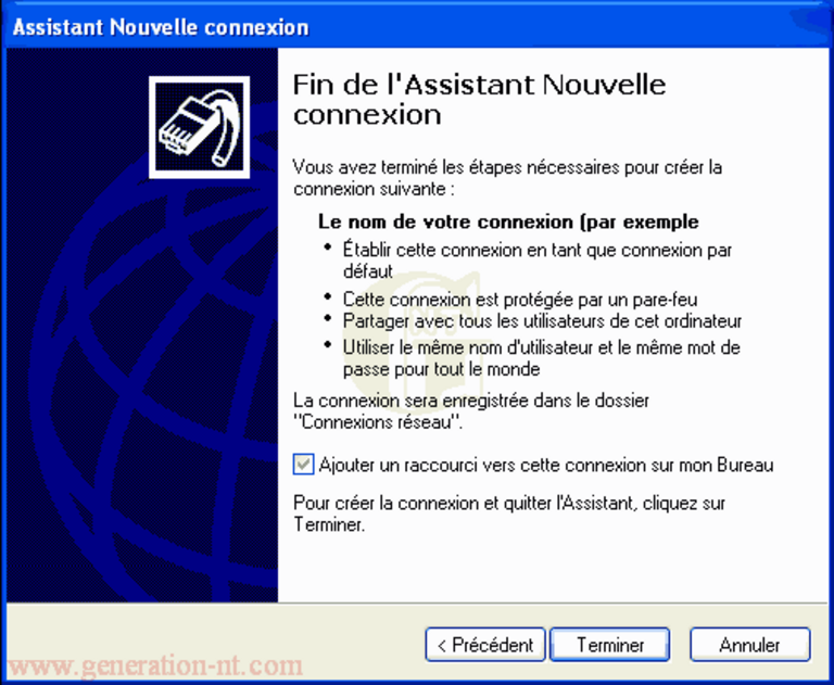 Article n° 7 - Installation de l'ADSL - modem ethernet - 15 fin assistant nouvelle connexion