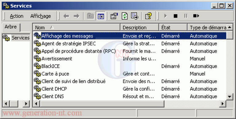 Article n° 53 - Description et paramétrage des services sous 2000 - 1
