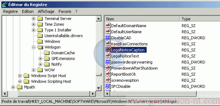 Article n° 61 - Afficher un message &agrave; chaque logon d'une station Windows NT/2000/XP - 1
