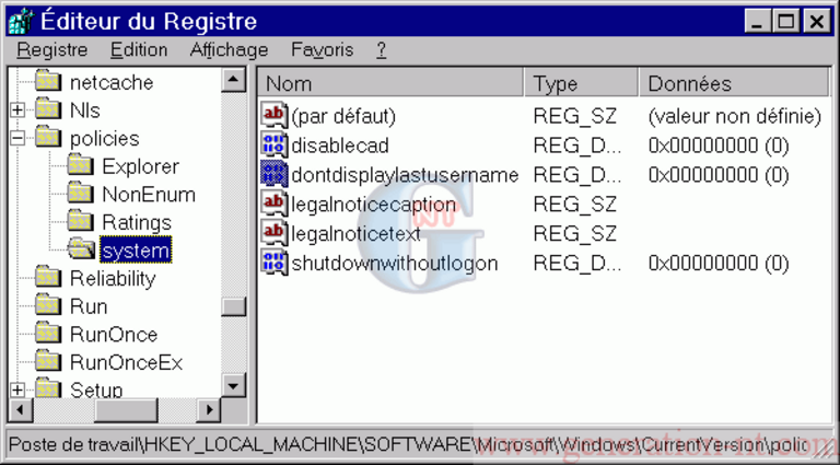 Article n° 66 - D&eacute;sactiver l'affichage du dernier utilisateur connect&eacute; &agrave; la station (NT4 / 2000 / XP) - 1