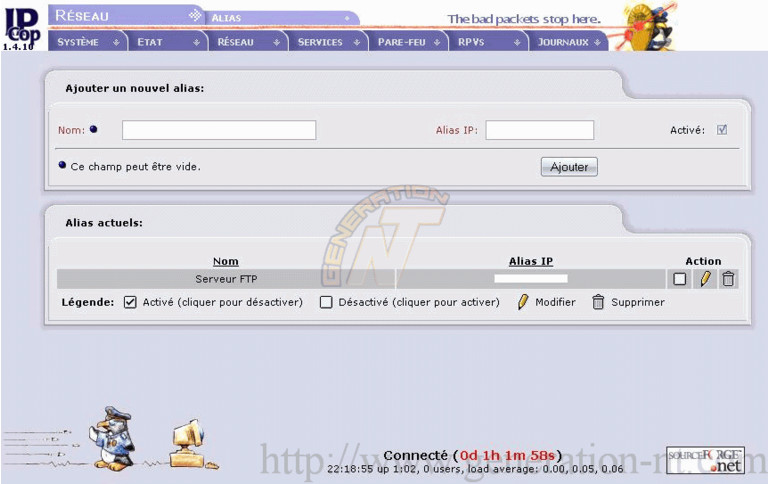 Article n° 105 - Firewall IPCop : interface web d'administration - IPCOP2 : Reseau - Alias