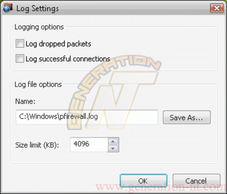 Article n° 107 - Test de Windows Vista - partie 2 - 31 - Windows Firewall - onglet 3 - Log settings
