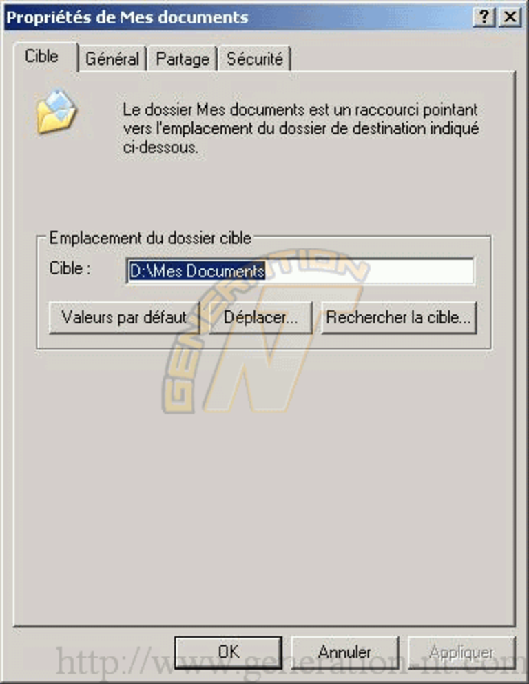 Modifier cible Mes Documents