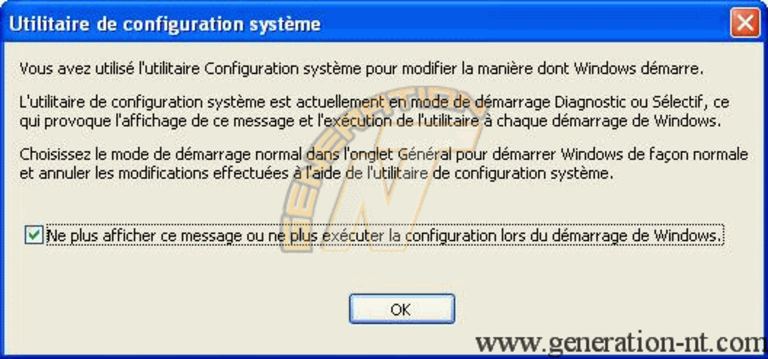 message msconfig après redémarrage