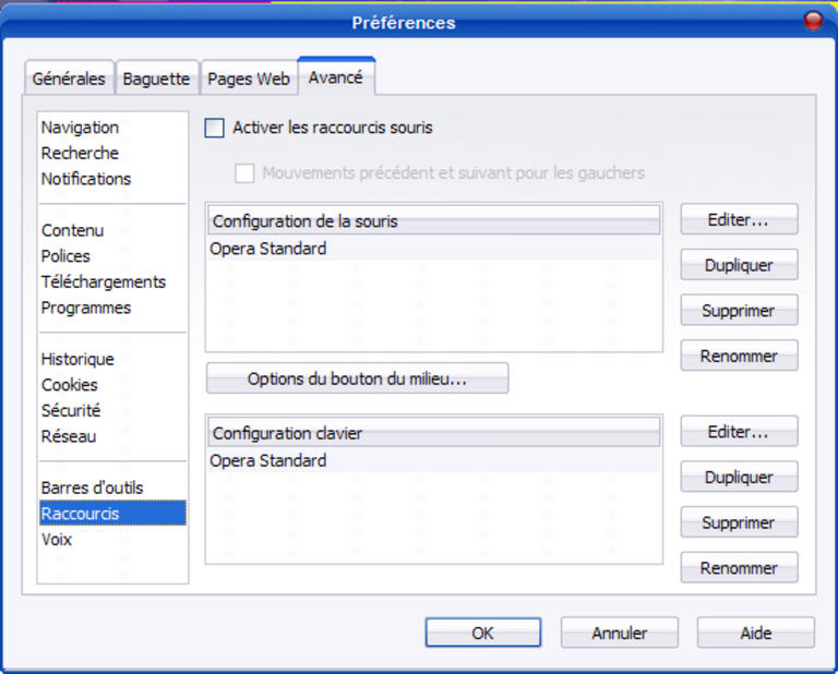 navigateur opera navigation souris
