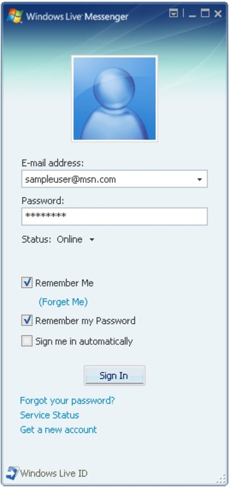 Windows Live Messenger - Ecran de login
