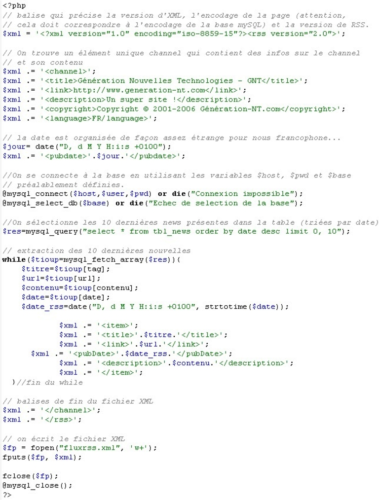 Code PHP - Flux RSS