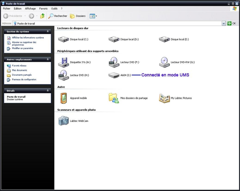 Archos 604 - Connection en mode UMS