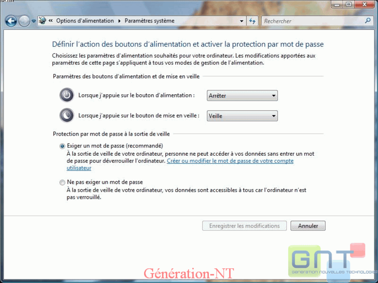 Vista - Options des boutons