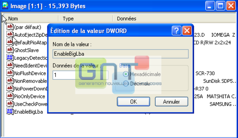 Modification de la valeur DWORD