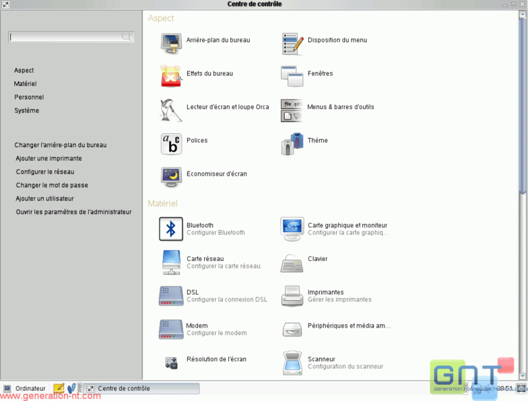 GNOME centre de controle