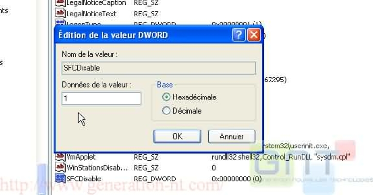 Modification de la clé DWORD