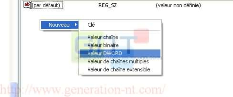 Création de la clé DWORD