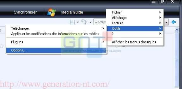 Chemin jusqu'à la partie option