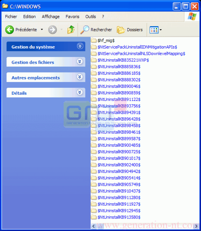 supprimer dossier fichiers désinstallation mises à jour Windows