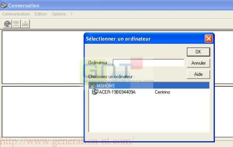Sélection de l'ordinateur
