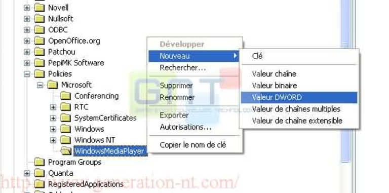 Création de la nouvelle entrée DWORD
